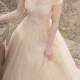 beautiful off shoulder illusion back ball gown wedding dress