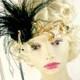 Ready to Ship!  Gold Black Gatsby Headband, Gatsby Wedding Head Piece, 1920s Flapper Headband, Feather Headband Party Gala Event Halloween