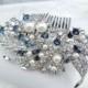 Blue Swarovski Crystal and Pearl Wedding Comb Wedding Hair Accessories Vintage Style blue wedding hair comb Bridal Hair Comb Pearl hair ETTA