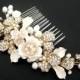 Gold Wedding hair comb, Bridal hair comb, Wedding headpiece, Gold headpiece, Pearl and flower headpiece, Vintage style hair comb