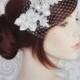 Birdcage Veil with Lace and Crystals//Birdcage Veil with rhinestones//Bandeau Veil//Crystal Birdcage Veil//Lace Bird Cage Veil - 119BC