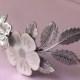 Floral headband bridal leaves elegant silver flower garden romantic vintage style wedding hair