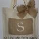 Rustic Bags, Set of 5 Bags, Burlap Monogram Bags, Canvas Totes, Bridesmaid Tote Bags