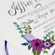 Hand Painted Floral Wedding Invitation with Mix of Purple Flowers & Hand Written Calligraphy