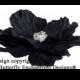 Black Bridal Hair Flower, Gothic Wedding, Headpiece - Rhinestone Black Sierra Flower Hair Clip