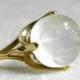 Moonstone Engagement Ring Vintage Gold Carved Moonstone Mystical Ring, Alternative June Birthstone