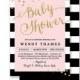 BLACK STRIPE & PINK Baby Shower Invitation Modern Blush Gold Glitter Confetti Whimsical Baby Girl Free Shipping or DiY Printable - Wendy
