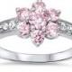 Cluster 925 Sterling Silver Flower Ring 1.50 Carat Rose Pink Topaz Round Russian Ice Diamond CZ Dazzling Diamond Accent Ladies Ring Gift