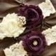 ON SALE Plum Wedding Garter, Bridal Garter Set - Ivory Lace Garter, Keepsake Garter, Toss Garter, Shabby Chiffon Rosette Plum & Ivory Weddin