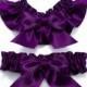 Wedding garters - bridal garters - plum garters with big plum bows - plum purple satin garter set - plum prom garters - plum purple garters