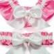 Garter set - garters in pink and white satin with white satin bows - Simply Satin Garters