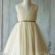 2015 Beige Junior Bridesmaid Dress, Lace Flower Girl Dress, V neck Taffeta Beading Dress (FK305)
