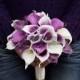 Lavender purple cream and picasso calla lily bouquet with shades of purple and lilac real touch calla lilies bridal bouquet