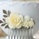 Ivory Cream Floral Bridal Hair Comb Vintage Wedding Hair Comb Antique Gold Leaf Branch Hair Comb Bridesmaid Gift Country Chic Collage Comb