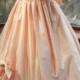 Vintage bridesmaids dress peach satin polyester shaped frilled trim with bows and hooped net underskirts   size-uk10 usa size6