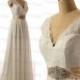 White/Ivory Lace Wedding Dress Handmade Chiffon Cap Sleeve Elegant V-Back Sweep Train Lace Bridal Gowns