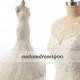 Cap Sleeve Handmade Appliqued Tulle Sexy Open Back Vantage White/Ivory Mermaid Wedding Dress