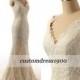 Champagne Cap Sleeve Handmade Mermaid Bridal Gowns Sweep Train White/Ivory Elegant Lace Wedding Dress
