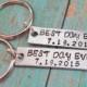 SET of 2 Couples Key Chain Best Day Ever DATE WEDDING Keychains Hand Stamped Personalized Anniversary Engagement Bridal Shower Gift