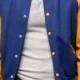 BLUE AND YELLOW LEATHER BOMBER LETTERMAN JACKET