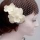 Bridal Veil, Birdcage Veil with Swarovski Flower Head Piece, Flower Veil, Wedding Veil with Headpiece, Lace Flower Crystal Bird Cage Veil,