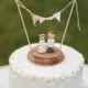 Rustic Wedding Cake Topper - custom peg people cake topper - rustic peg people topper - bride and groom cake topper - bunting cake topper