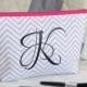 Personalized Cosmetic Bag Bridal Party Gift Grey Chevron Bridesmaid Maid of Honor Gift Travel Pouch Open Wide Zippered Makeup Bag Christmas
