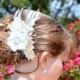 Champagne and Ivory Silk and Feather Flower Hairpin Bridal Wedding Hair Clip Fascinator