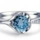Blue Topaz Engagement Ring 14k White Gold or Yellow Gold December Birthstone Art Deco Diamond Ring