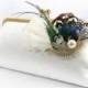 Bridal Clutch Bag in white with peacock feather brooch - 8-inch PEACOCK PASSION