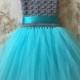 Gray and Aqua flower girl tutu dress, birthday tutu dress, crochet tutu dress, corset tutu dress