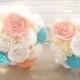 Medium Bridesmaid Bouquet Toss or Flower Girl Custom Made Coral Teal Dried Flowers Sola Flowers Shabby Chic Wedding