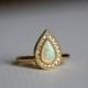 Opal Engagement Ring, Gold Engagement Ring, Pear Engagement Ring, Pave Diamond Ring, 18k Solid Gold