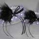 Wedding Garter Set in Lavender Polka Dot and Black with Swarovski Crystals and Marabou Feathers