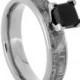 Meteorite Ring, Princess Cut Black Diamond Ring, Palladium Alternative Engagement Ring