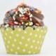 MINI Celadon Lime Green & Silver Glitter Polka-Dot Cupcake Wrappers - Mini Cupcake Wraps Set of 24