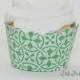 Emerld Green Medallion Print Glitter Cupcake Wrappers - Standard Cupcake Wraps Set of 24
