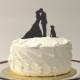 Silhouette Cake Topper  With Pet Dog Family of 3 Silhouette Wedding Cake Topper Bride and Groom Cake Topper