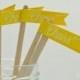 50 Bright Yellow Paper Flag Stir Sticks or Drink Stirrers with White Calligraphy