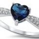 Sterling Silver 1.10 Carat Blue Sapphire Heart Shape Round Russian Ice Diamond CZ Solitaire Accent Wedding Engagement Promise Ring Love Gift