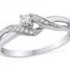 White Gold Promise Ring, Diamond Ring In 10k White Gold or Sterling Silver, Diamond Commitment Ring