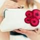 Poppy Flower Bridesmaid Purse Wedding Bridal Clutch Ivory Silk Red Floral Large Size Made in England