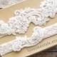 Light Ivory Pearl Beaded Lace Wedding Garter Set , Ivory Lace Garter Set, Toss Garter , Keepsake Garter  / GT-53IV