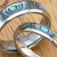 Mother of Pearl Abalone Pau'a Shell Tungsten Carbide Wedding Band Set (Pair of 4 & 6mm, Barrel Shape Style, Comfort Fit)