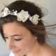 Bridal Accessories Bohemian Wedding Hair Accessory Headband With Lace Flowers Pearls and Leaves - Handmade Wedding Accessories