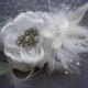 White, feather, Wedding, hair, accessory, Bridal veil, Feathered, Fascinator, clip, Accessories, Facinator - WHITE ROSE