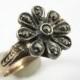 Victorian Gold Ring Cut Steel Marcasite Flower 14K Yellow Gold Size 6 Antique Jewelry Engagement Wedding