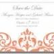 Wedding Save the Date Card Template - INSTANT DOWNLOAD - Damask (Coral/Pink) DIY Wedding Save the Date Card - Microsoft Word