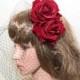 Black birdcage veil, Red rose hair veil, Rose hair accessoryWedding hair clip,Gothic,Double rose hair clip, Bridal hair clip