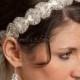 Crystal Rhinestone Headband with Smocked Satin Ribbon, Bridal Headband - Lexi